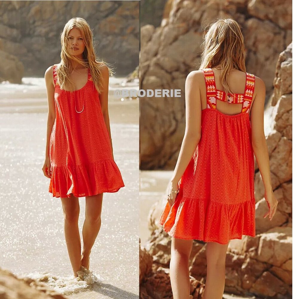 Anthropologie Coral Embroidered Tunic Dress